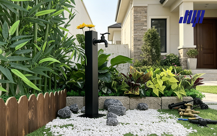 Freestanding Garden Water Column with Faucet 4 Freestanding garden water column with faucet, applied in private garden, RV campsite and patio outdoor water supply scenarios