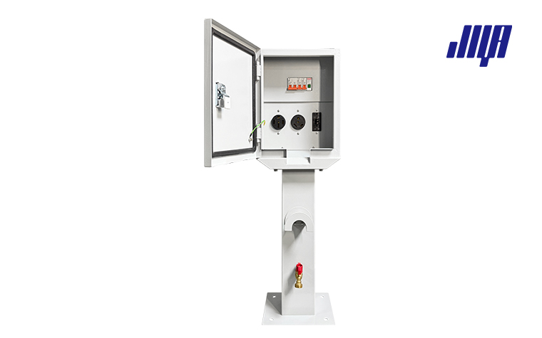 The Ultimate Guide to Direct Burial RV Pedestal Electrical Boxes 48 Detailed close‑up of direct burial RV pedestal electrical box, outdoor waterproof power outlets for RV campsite