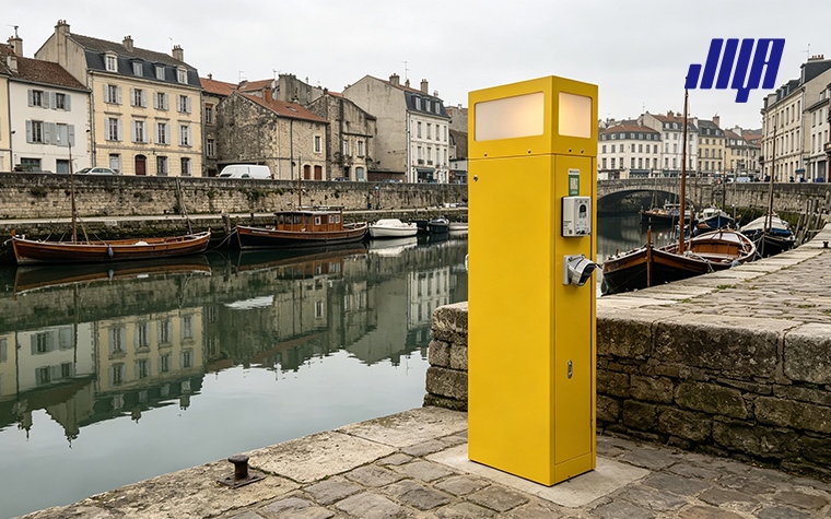 Marina Power Pedestals: Dock Power for Boats & RVs 27 Detailed close‑up of marina power pedestal, multi‑function power outlet equipment for boats and RVs