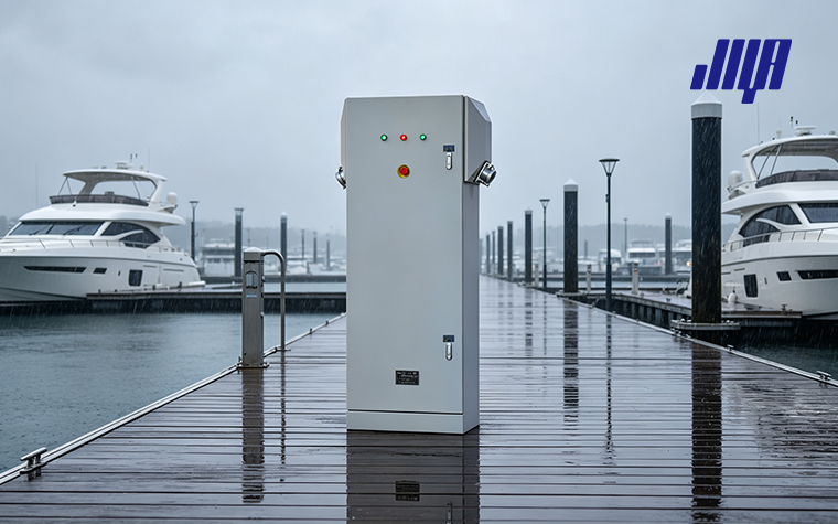 Dock Power Pedestals: Marine, Marina, and RV Solutions 3 Weather‑resistant dock power pedestals installed on marina docks, delivering safe shore power supply for moored yachts, sailboats and various marine vessels