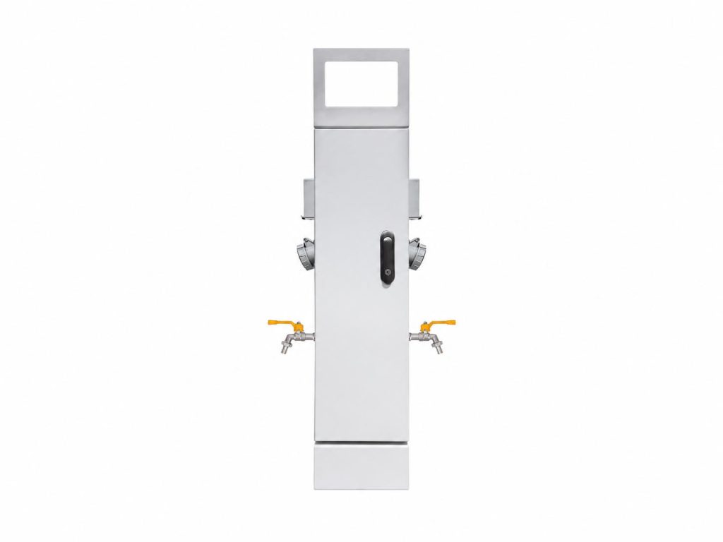 GRWE1002020D-R Dual-Sided Water and Power Pedestal for Twin Pitches 1 GRWE1002020D-R dual-sided water and power pedestal