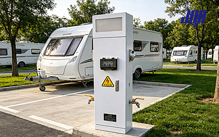 Milbank commercial meter pedestal, heavy‑duty ground‑mounted metering pedestal for reliable outdoor commercial power metering