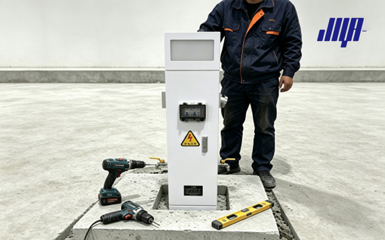 Outdoor power pedestal deployed at construction site, power distribution equipment serving engineering construction projects