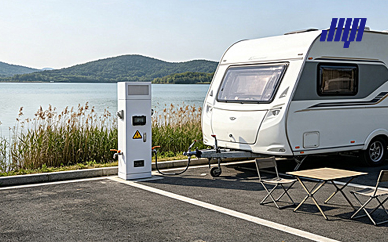 Electrical power outlet pedestal, dual‑purpose equipment for RV campground and marina dock power supply