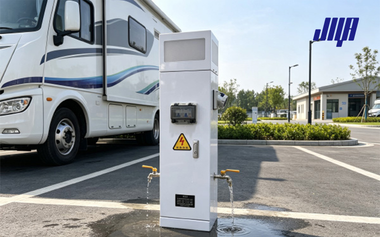 RV outdoor power pedestal, heavy‑duty power outlet solution for RV campsite parking bays