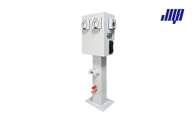 Detailed close‑up of GE RV pedestal outlets, key hardware features for GE RV pedestals complete guide