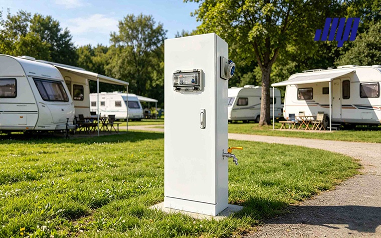 The ultimate guide to direct burial RV pedestal electrical boxes, full view of underground‑mount RV power pedestal enclosure