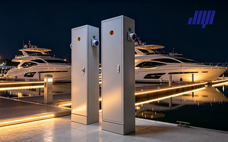 Marine power base suitable for docks and yacht marinas, outdoor power supply equipment for moored yachts