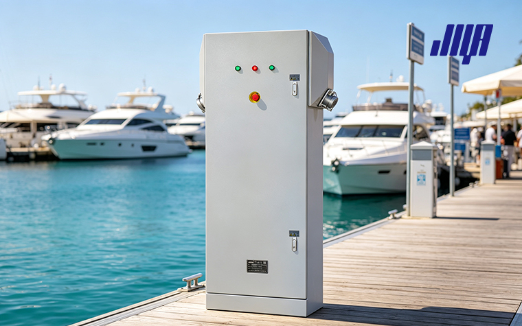 Article cover graphic for fiberglass power rack stanchion, the lightweight corrosion‑resistant support structure for dock‑mounted marine power pedestals