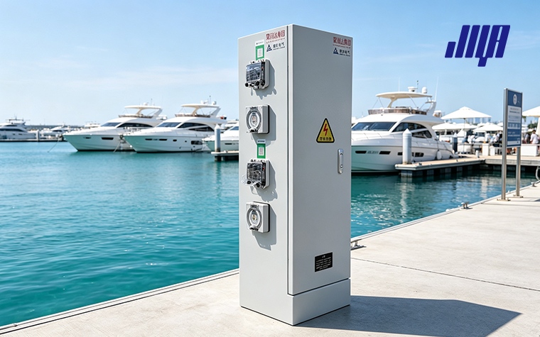 Side‑by‑side comparison infographic of fiberglass and metal stanchions, highlighting anti‑corrosion, non‑conductive and low‑maintenance advantages for marina dock environment