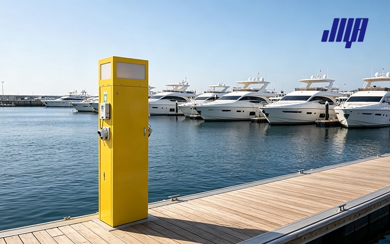 Blog cover graphic for 2025 updated list of top 15 global power pedestal manufacturers for marinas and RV park projects