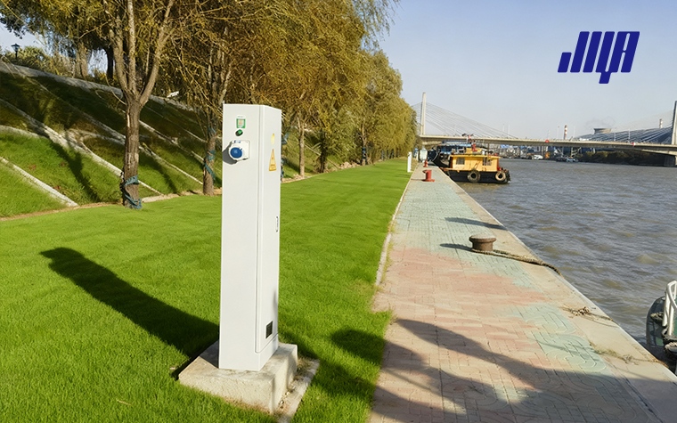 Diagram explaining GFPE requirements and safety standards for marina shore power pedestal electrical systems