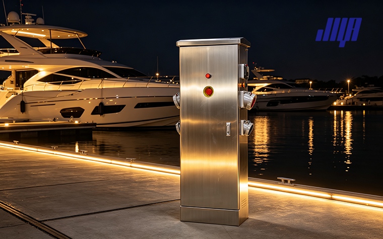 Cost planning infographic helping marina owners budget for dock installation of marine shore power pedestals