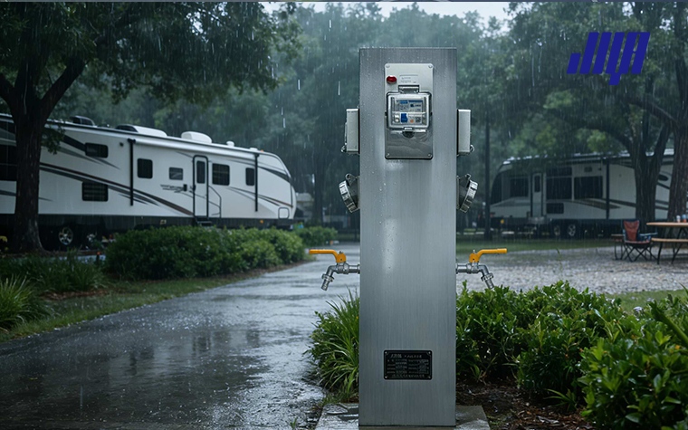Comparison chart of 30A, 50A and 100A shore power pedestals for RV campgrounds and marinas, guide to amperage selection