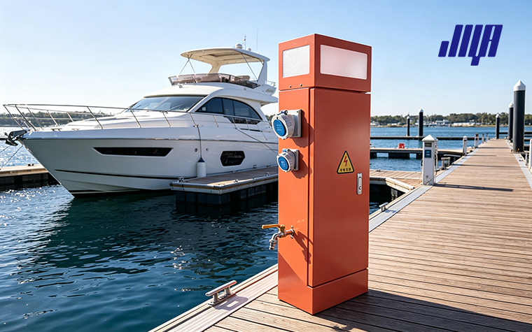 Material selection guide for marina dock power pedestals, anti-corrosion housing options for saltwater dock applications