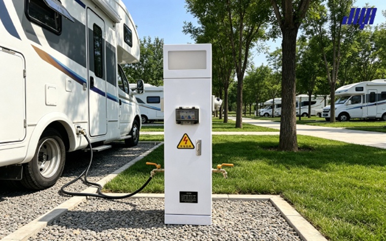 Internal function and structure differences between metered and unmetered outdoor RV power pedestals