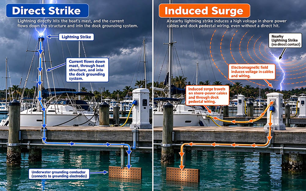 How Lightning and Induced Surges Threaten a Dock